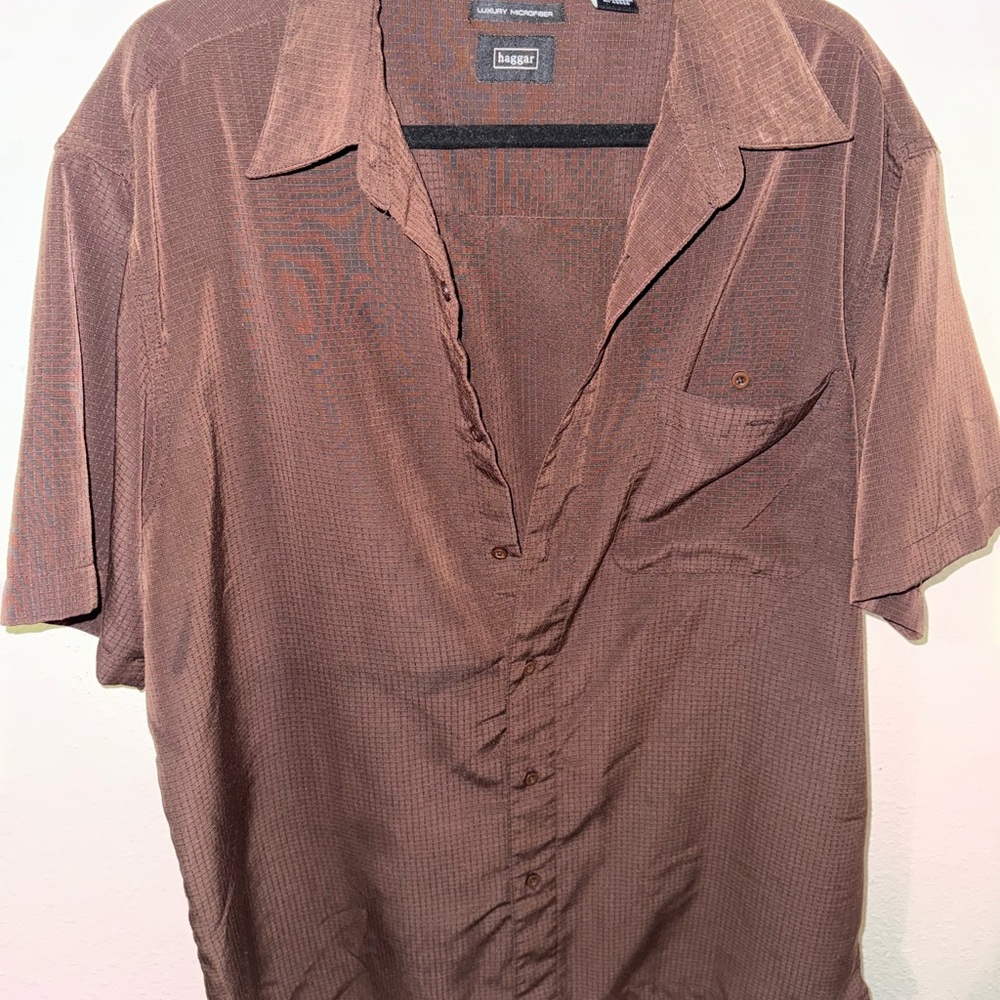 Haggar Men's Casual Brown Button Down Shirt